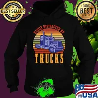 Easily Distracted By Trucks Truck Lover Trucker Vintage Shirt Hoodie
