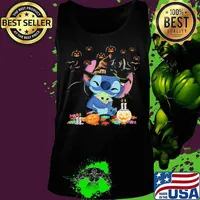 Happy halloween stitch hug baby yoda pumpkins s Tank top