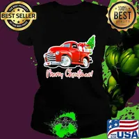 Merry christmas car gift and tree s Ladies tee