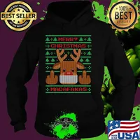 Merry Christmas Madafakas Reindeer Showing Middle Fingers To Evil Ugly Christmas Shirt Hoodie