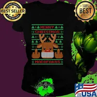 Merry Christmas Madafakas Reindeer Showing Middle Fingers To Evil Ugly Christmas Shirt Ladies tee