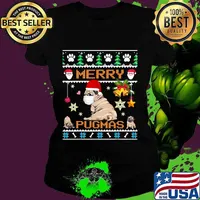 Merry pugmas pug dog face mask pun xmas ugly s Ladies tee