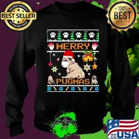 Merry pugmas pug dog face mask pun xmas ugly s Sweater