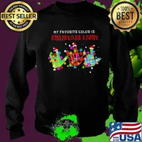 My favorite color is christmas lights hand santa s Sweater