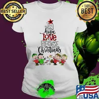 Peanuts snoopy woodstock sally brown joy hope love peace believe christmas s Ladies tee