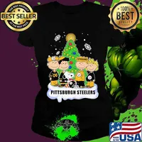Pittsburgh Steelers Football Snoopy With Friends Christmastree Xmas Shirt Ladies tee