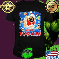 Pug santa merry christmas shirt