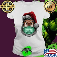 Santa Clause Wear Mask 2020 Covid 19 Merry Xmas Shirt Ladies tee