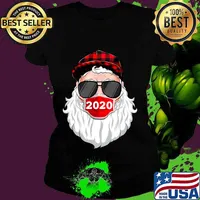 Santa With Face Mask Christmas 2020 Family Pajamas Xmas Shirt Ladies tee