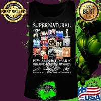Supernatural 15th Anniversary 2005 2020 317 Seasons Thank You For The Memorie Signuature Shirt Tank top