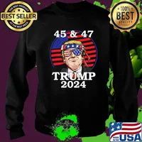 45 & 47 Trump 2024 President Ribbon Sunglasses American Flag Shirt Sweater