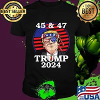 45 & 47 Trump 2024 President Ribbon Sunglasses American Flag Shirt