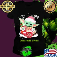 Christmas Spirit Yoda Baby Wear Pajama Santa Xmas Shirt Ladies tee