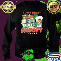 I Just Really Love Snoopy Woodstock Wear Santa Hat Christmas Vintage Shirt Sweater