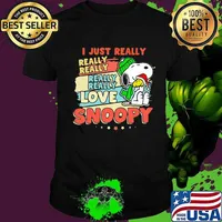 I Just Really Love Snoopy Woodstock Wear Santa Hat Christmas Vintage Shirt