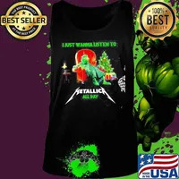 I Just Wanna Listen To Metallic All Day Grinch Merry Christmas Shirt Tank top