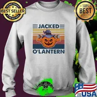 Jacked O'lantern Pumpkin Witch Weight Lifting Halloween Vintage Shirt Sweater