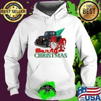 Merry Christmas Gnome Couple Old Pickup Truck Hotrod Holiday Shirt Hoodie
