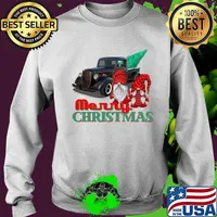 Merry Christmas Gnome Couple Old Pickup Truck Hotrod Holiday Shirt Sweater