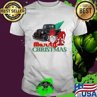 Merry Christmas Gnome Couple Old Pickup Truck Hotrod Holiday Shirt