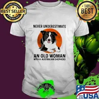 Never Underestimate An Old Woman With A Australian Shepherd Moonblood Shirt