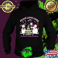 Peace Love Cure Pancreatic Cancer Awareness Snowman Christmas Shirt Hoodie