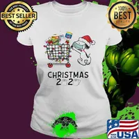 Snoopy Wear Mask With Hat Santa Claus Go Shopping Christmas 2020 Toilet Paper Shirt Ladies tee