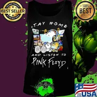 Stay Home And Listen To Pink Floyd Snoopy And Woodstock Wear Mask Shirt Tank top