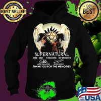 Supernatural 2005-2021 15 seasons 327 episodes thank you for the memories signature s Hoodie