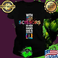 With Jesus In Her Heart And Scissors In Her Hand She Is Unstoppable Ladies tee