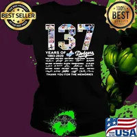 137 Years Of Los Angeles Dodgers 1883-2020 Thank You For The Memories Signatures Ladies tee