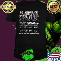20 Years Of 2001 2021 9 Movies Fast And Furious Signature Thank You For The Memories Shirt
