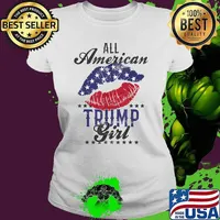 All American Trump Girl Usa Flag Lips Gop Vote 2024 Lip American Flag Shirt Ladies tee