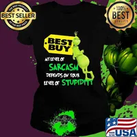 Best Buy My Level Of Sarcasm Depends On Your Level Of Stupidity Grinch Shirt Ladies tee