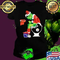 Cleveland Browns Grinch sitting on Pittsburgh Steelers toilet and step on Baltimore Ravens helmet Ladies tee