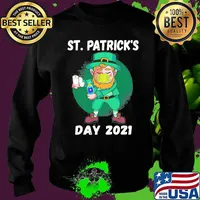 Flossing Leprechaun Wearing Mask Funny St Patrick’s Day 2021 Shirt Sweater
