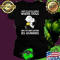 I Want To Live In A World Where Dogs Have The Same Lifespan As Humans Charlie And Snoopy Shirt Ladies tee