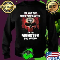 I’m Not The Hero You Wanted I’m The Monster You Needed Punisher With Logo Ram Trucks Shirt Sweater