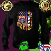 Jeep Wearing Sunflower Bandana Wheel Print American Flag Sweater