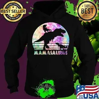 Mamasaurus Tie Dye Sunset Funny Dinosaur Mother Of 2 Kids Hoodie