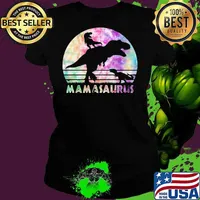 Mamasaurus Tie Dye Sunset Funny Dinosaur Mother Of 2 Kids Ladies tee