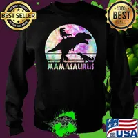 Mamasaurus Tie Dye Sunset Funny Dinosaur Mother Of 2 Kids Sweater
