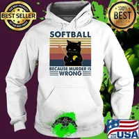 Softball Because Murder Is Wrong Black Cat Vintage Shirt Hoodie