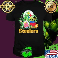Steelers Football Baby Yoda Vs Gnome Happy Easters And St Patricks Day Shirt