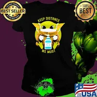 Baby Yoda We Must Keep Distance Wear Mask Covid 19 Shirt Ladies tee