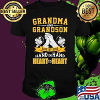 Grandma and Grandson side by side hand in hand heart to heart flowers shirt