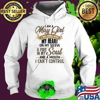 I Am A May Girl I Was Born With My Heart A Fire In My Soul And A Mouth I Can't Control Lepoard Shirt Hoodie