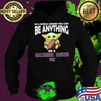 In A World Where You Can Be Anything Be A Baltimore Ravens Fan Baby Yoda Shirt Hoodie