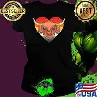 Retro Heart Cattle Highland Cow Vintage Shirt Ladies tee