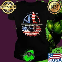 She's A Good Mom Loves Her Children Jesus And America Too Sunflower Shirt Ladies tee